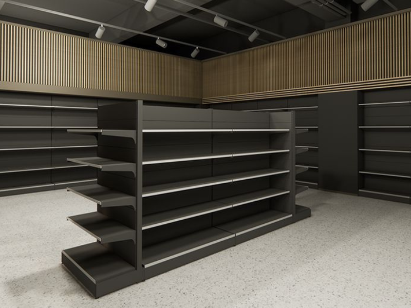 alt="Mueble exhibidor metalico para tienda comercial en Bogotá"